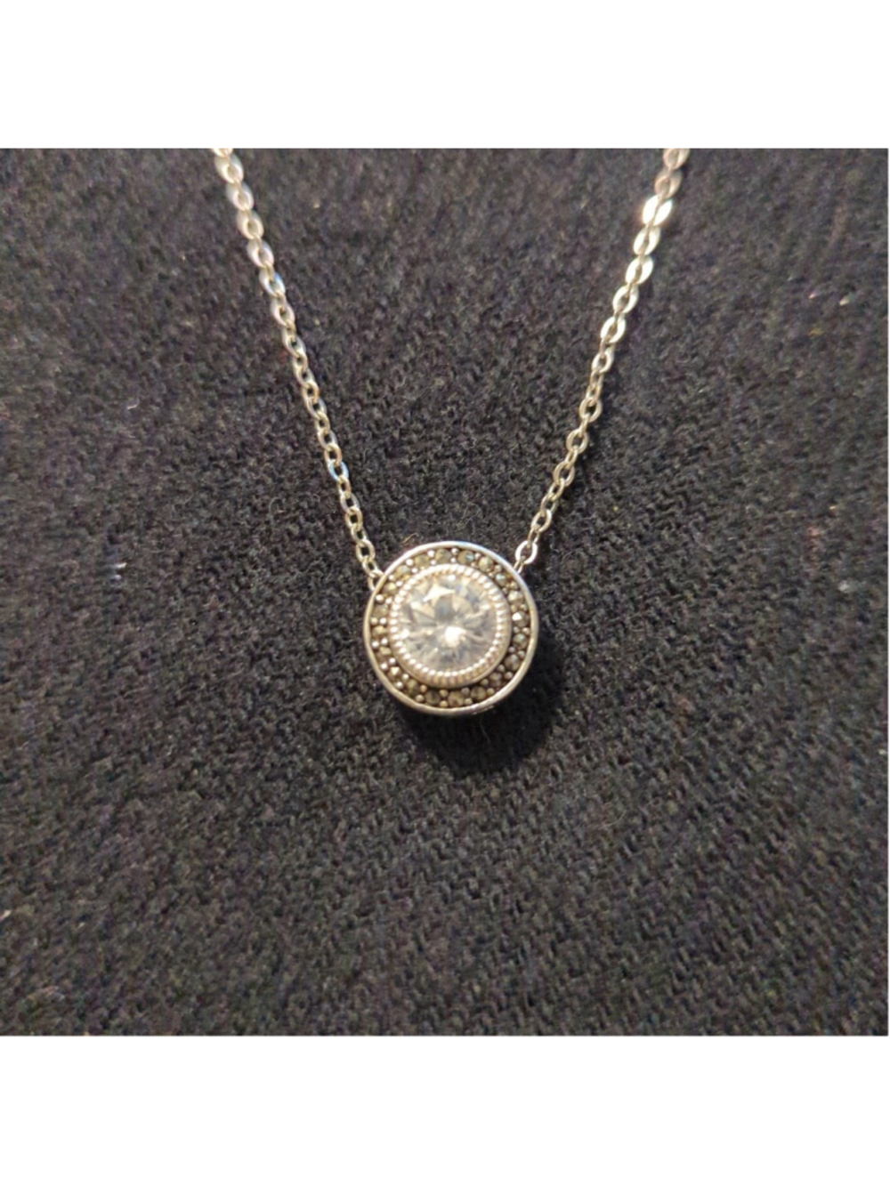 Silver Tone Clear Rhinestone Halo Dainty Delicate Pendant Statement Necklace
